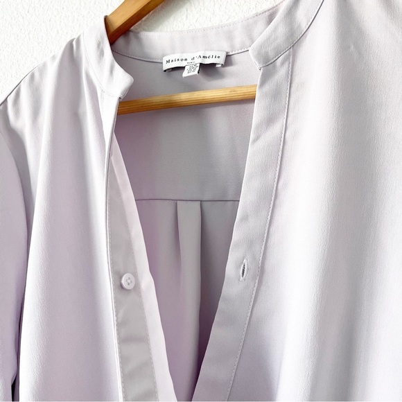 Maison d' Amelie Long Sleeve Surplice High Low Blouse in Lavender - Picture 6 of 9